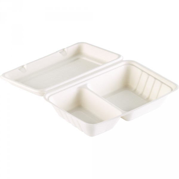 250 Bagasse-Menübox rechteckig 2-get, 470ml/300ml    