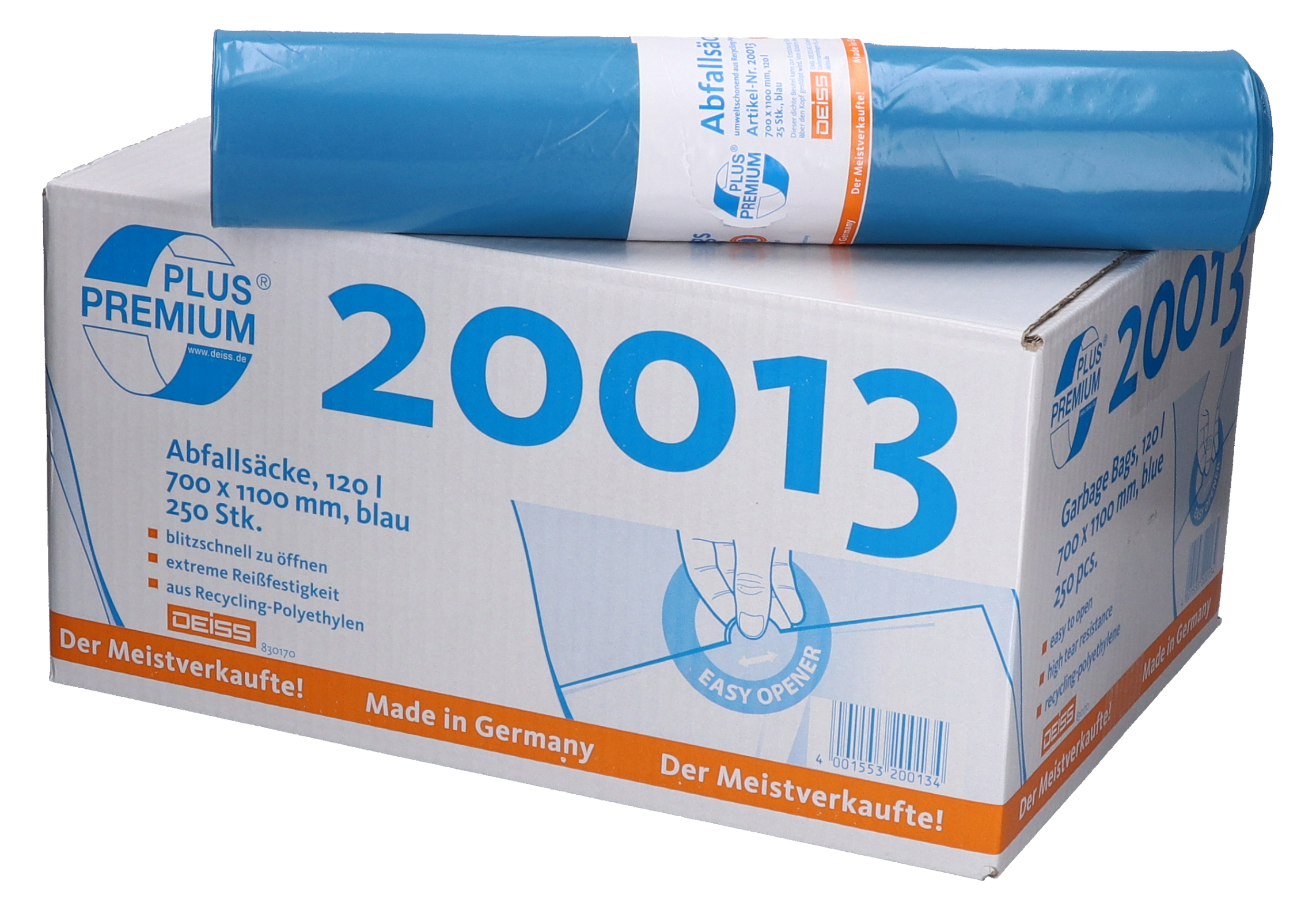 250 LDPE-Beutel, blau 120 l KLIMANEUTRAL